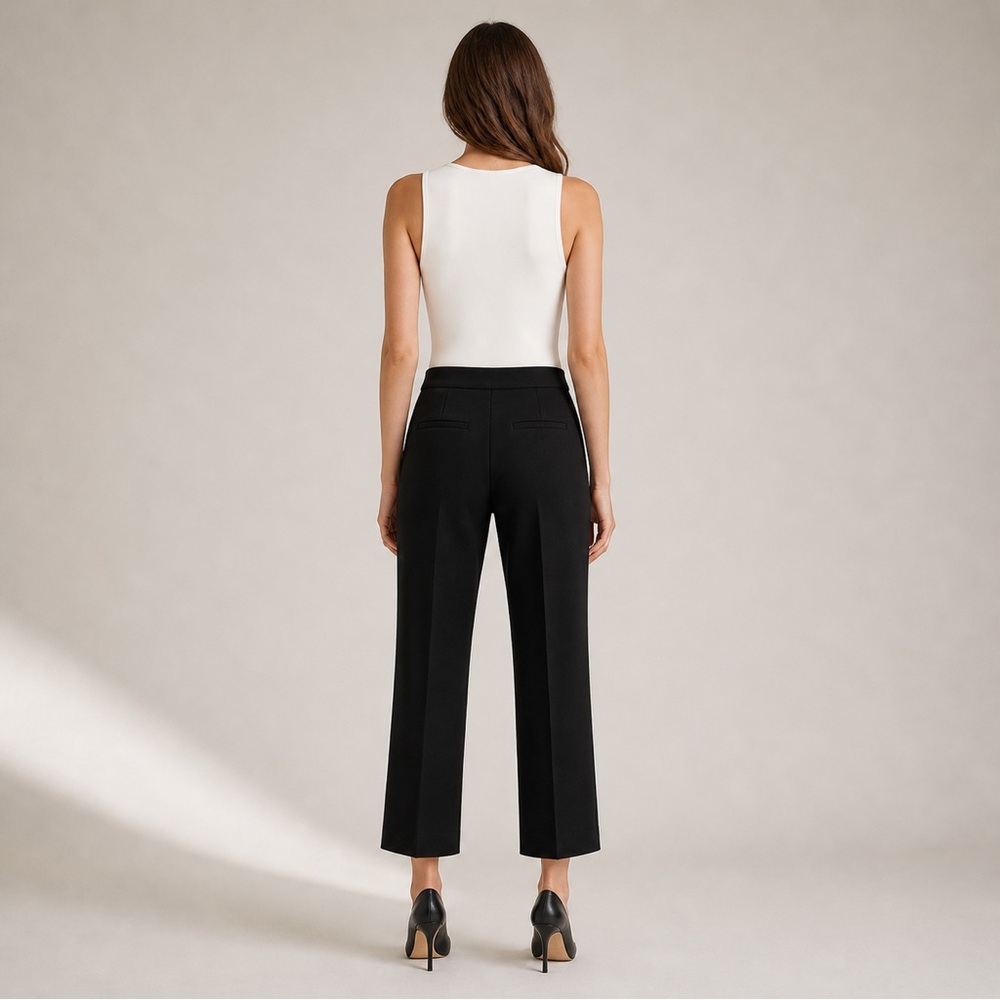 BCBG Max Azria Black Cropped Straight Leg Pants Size 8 Pockets Stretch GERRY - Picture 10 of 11